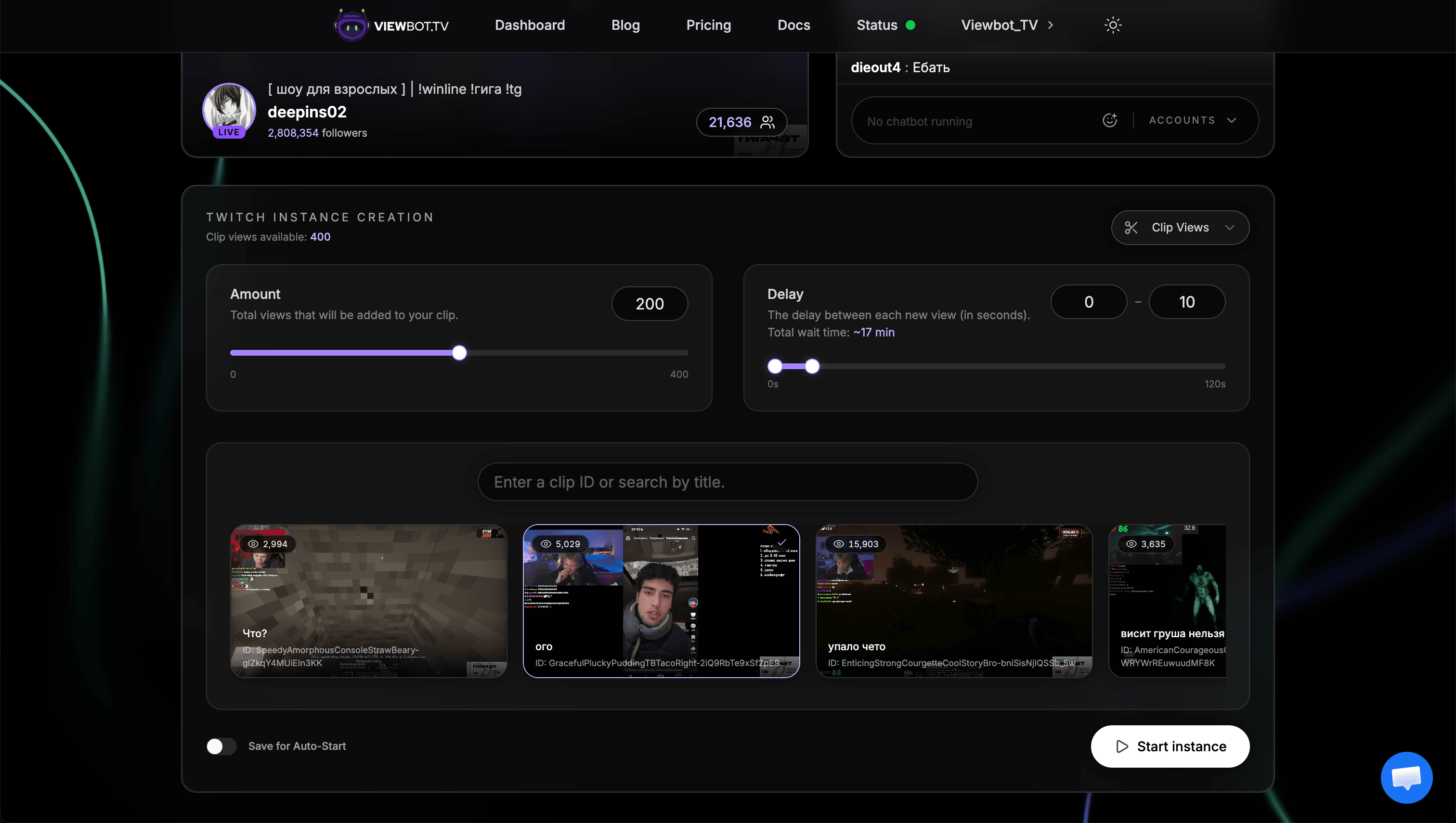 Clip Bot UI panel