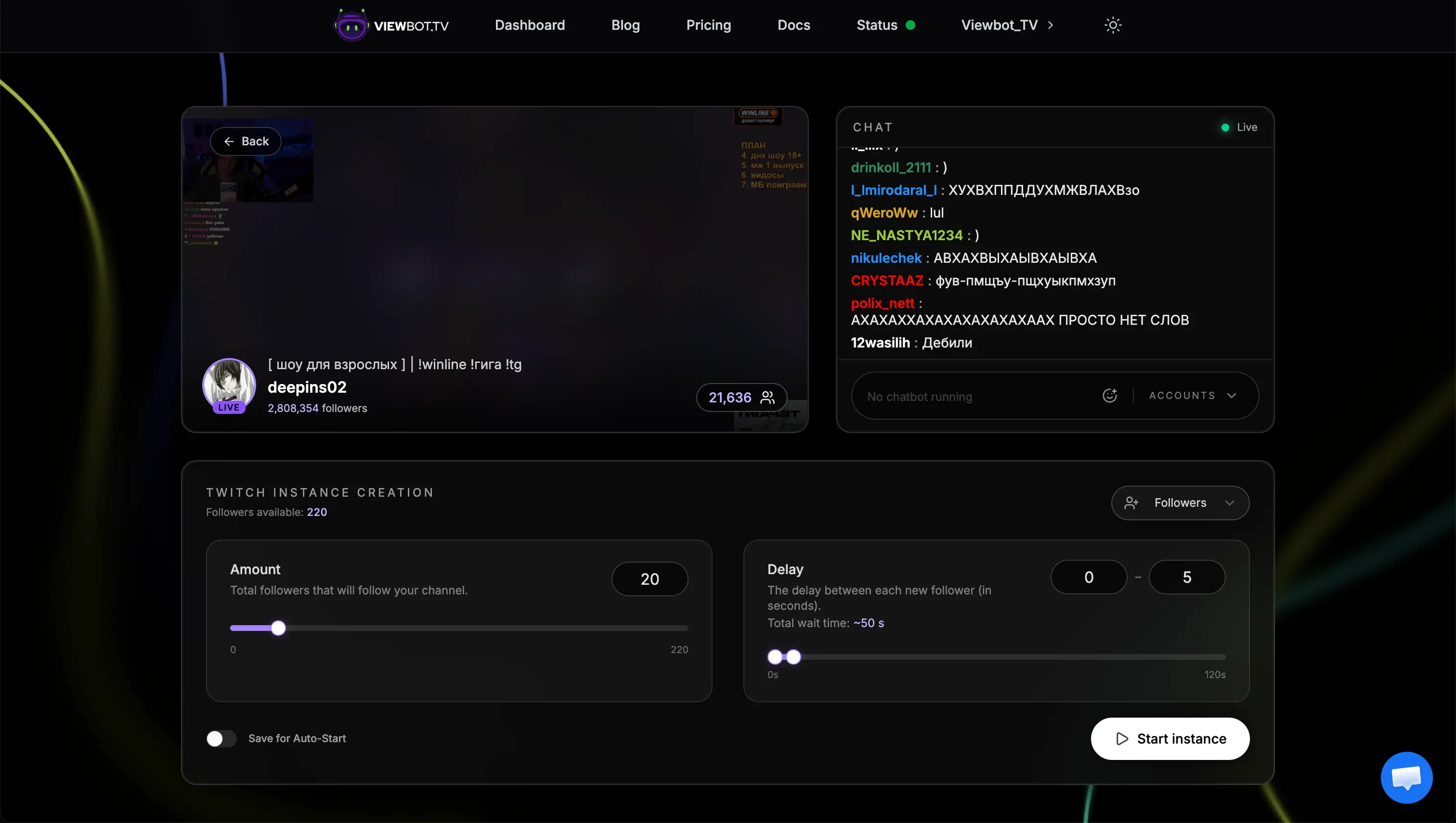 Follower Bot UI panel