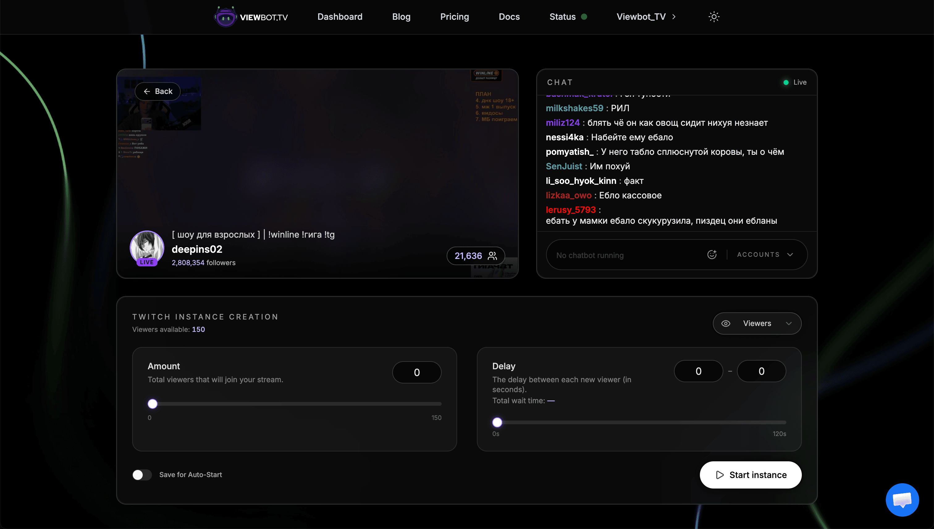 Viewer Bot UI panel